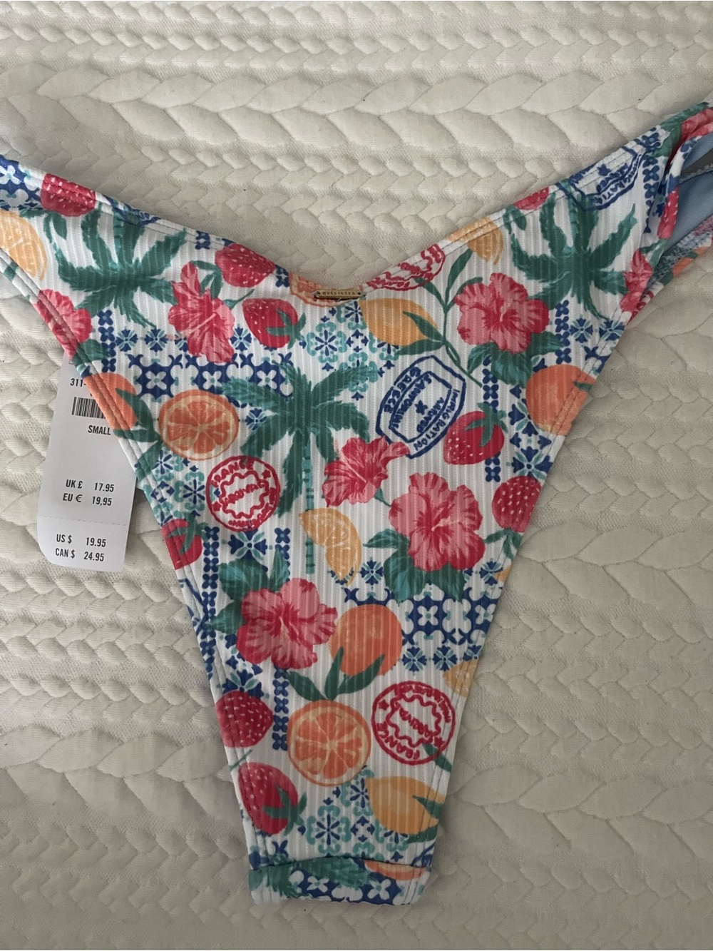 Hollister Strawberry & Citrus Ribbed Bikini Bottom - Blue, Red, Orange, Green